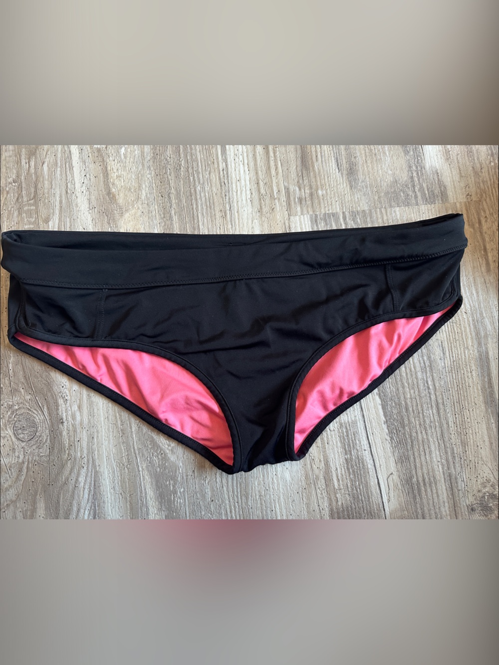 PINK Black Hipster Bikini Bottom with Pink Lining - Women Swim Large